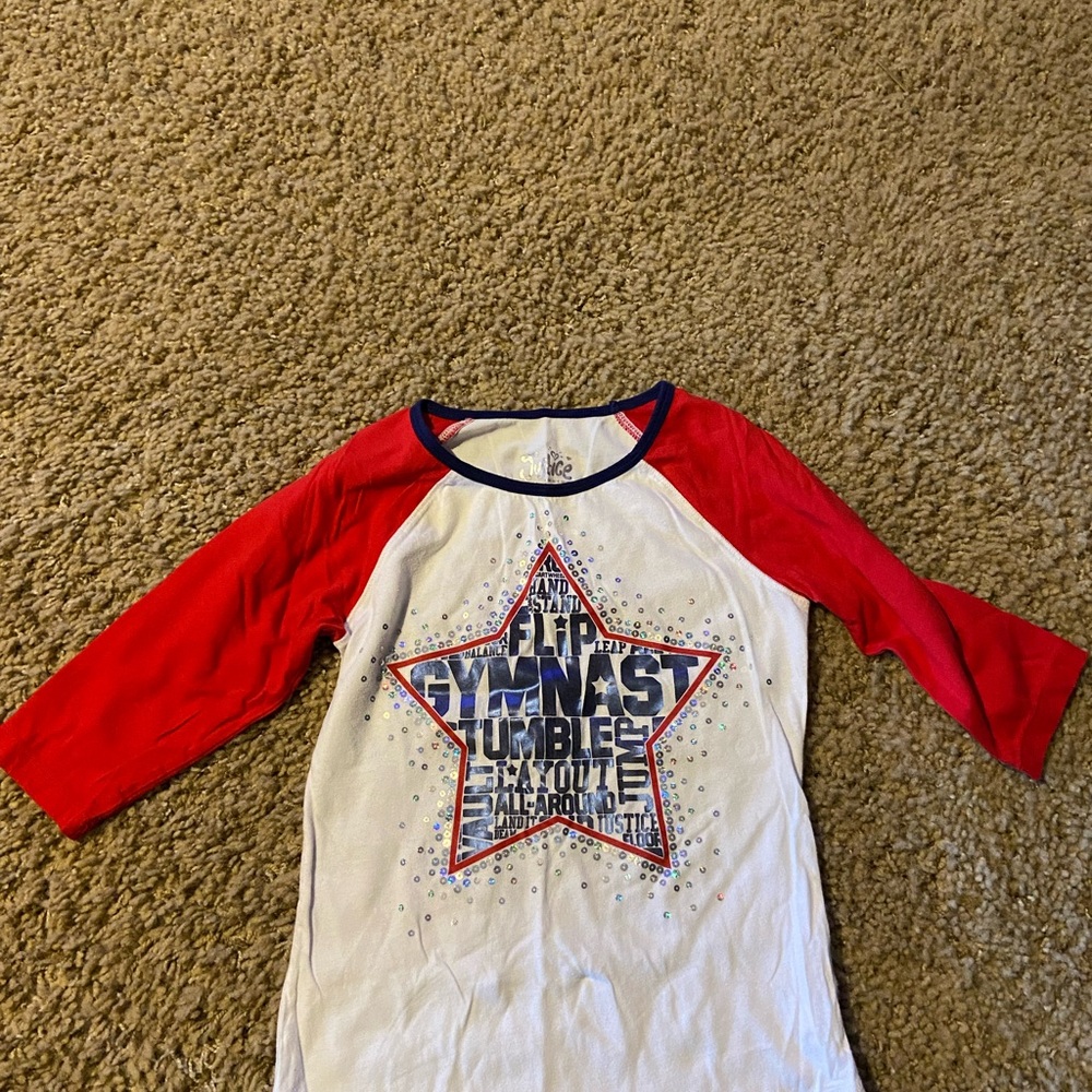 Kids Red and White Raglan Sleeve Gymnastics Shirt
